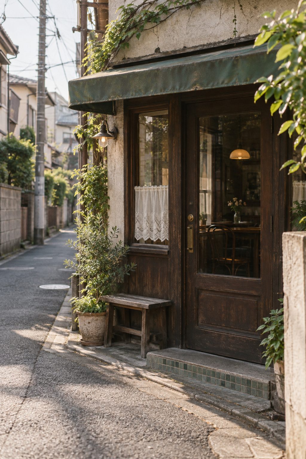 住宅街の路地に面した店の外観